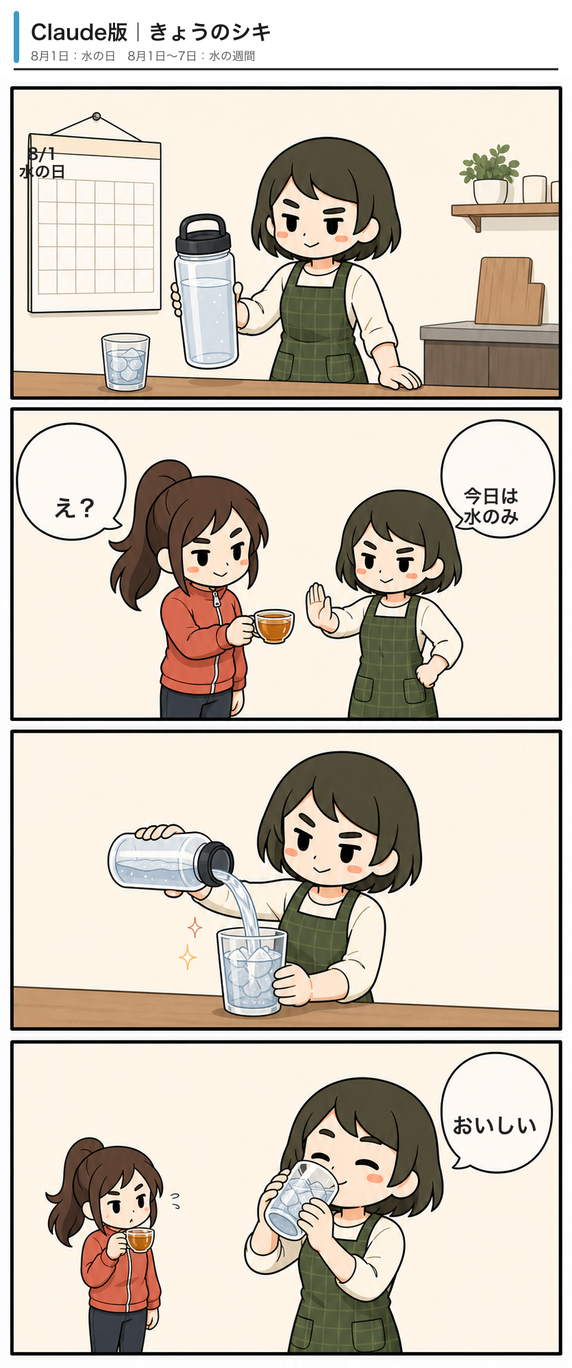 Claude版「きょうのシキ」の4コマ漫画